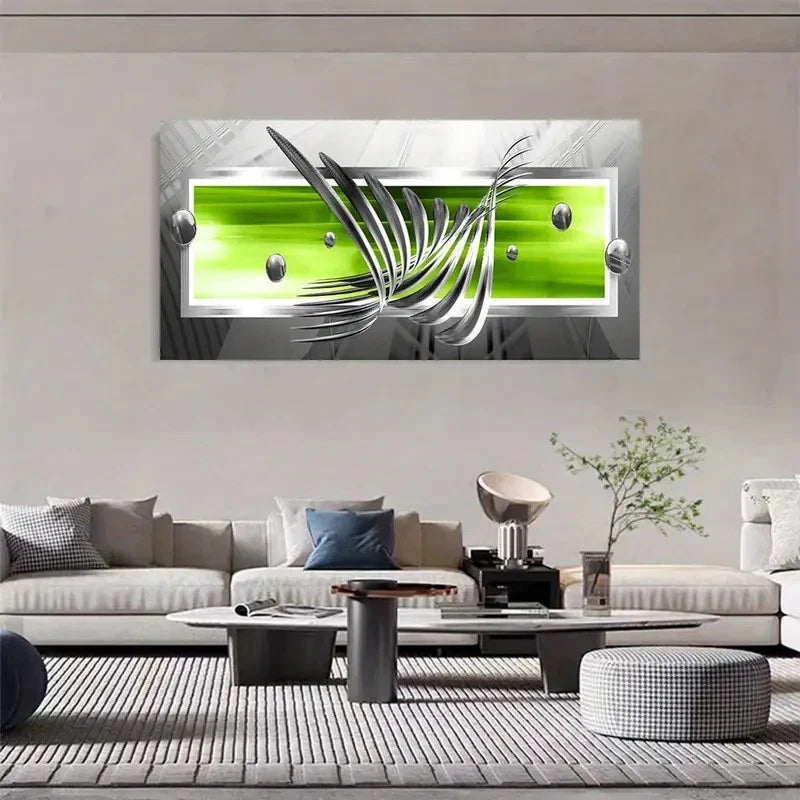 Green Fantasy Silver Wings Wall Art Canvas Office Home Room Framed 120x60cm - Bella Home Decor