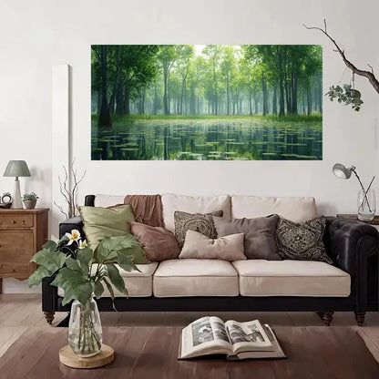 Serene Forest Reflections Wall Art Canvas Office Home Room Framed 120x60cm