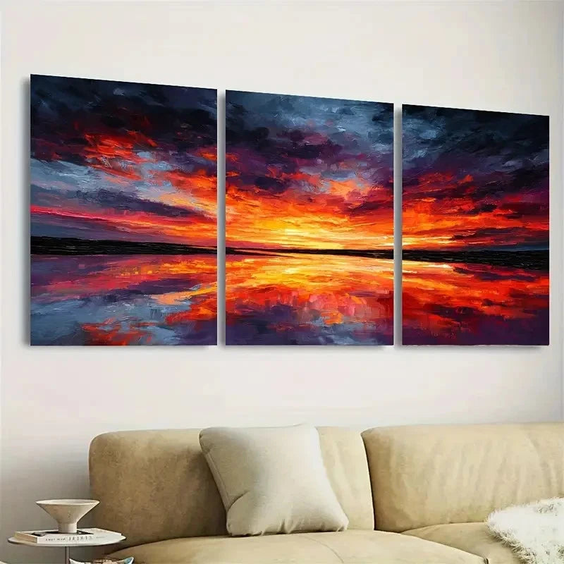 3pcs Dramatic Sunset Landscape Wall Art Set Canvas Framed 50x70cm - High Quality Print 100% Australian Made Wall Canvas Ready to Hang - Bella Home Decor