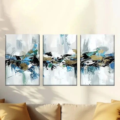 3pcs abstract painting with blue & green color Wall Art Set Canvas Unframed - High Quality Print 100% Australian Made Wall Canvas - Bella Home Decor