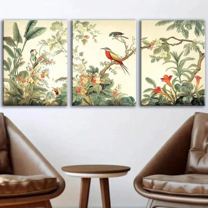3pcs Vibrant Abstract Flowers Birds Perfect Wall Art Canvas Unframed - High Quality Print 100% Australian Made Wall Canvas