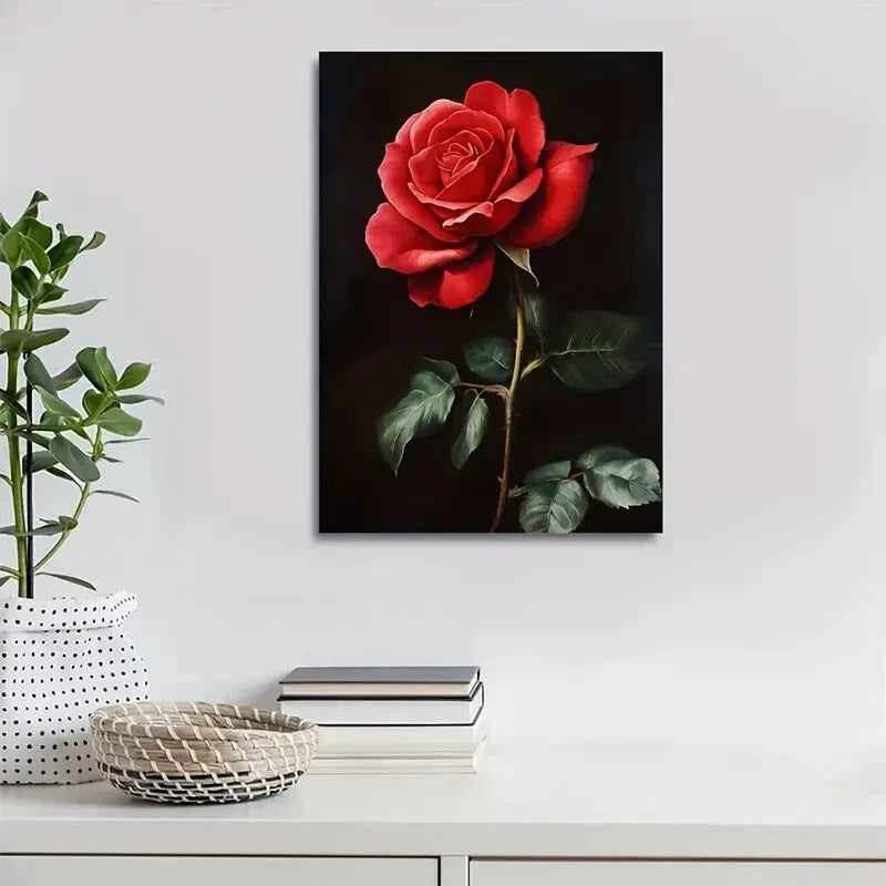 Beautiful Carnation Colorful Vibrant Red Rose Painting 40x60cm Metal Print Ready to Hang - Bella Home Decor