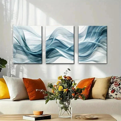 3pcs Abstract Wave Flowing Blue White Perfect Wall Art Set Canvas Framed 50x70cm - High Quality Print 100% Australian Made Wall Canvas Ready to Hang