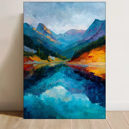 Abstract Mountain Lake Landscape 60x90cm Metal Print Ready to Hang