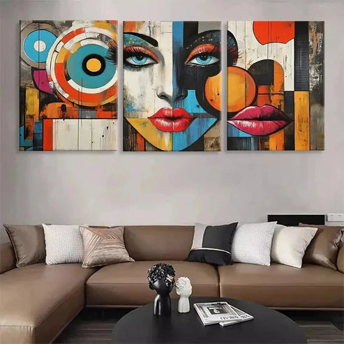 3pcs Abstract Geometric Pop Colorful Art Set Canvas Unframed - High Quality Print 100% Australian Made Wall Canvas - Bella Home Decor