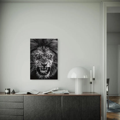 Fierce Black & White Lion Gaze Metal Print Ready to Hang