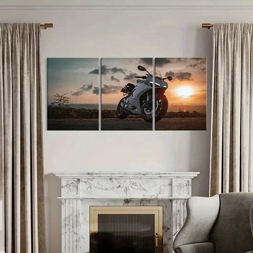 3pcs Motorcycle Racing Sunset Modern Wall Art Canvas Unframed - High Quality Print 100% Australian Made Wall Canvas
