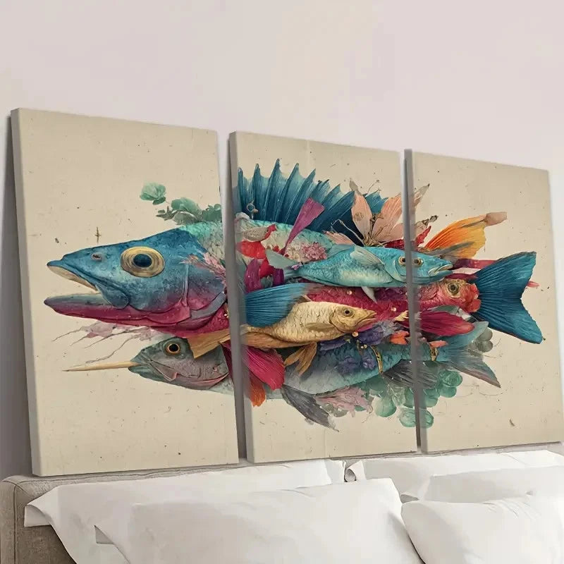 3pcs Another Art School of Fish Wall Art Set Canvas Framed 50x70cm - High Quality Print 100% Australian Made Wall Canvas Ready to Hang - Bella Home Decor