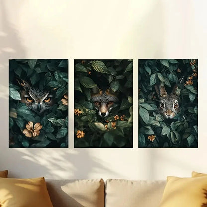 3pcs Owls in the woods, foxes rabbits Wall Art Set Canvas Framed 40x60cm - High Quality Print 100% Australian Made Wall Canvas Ready to Hang - Bella Home Decor