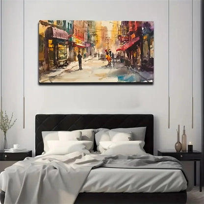 Street Scene Watercolor Wall Art Canvas Office Home Room Framed 120x60cm