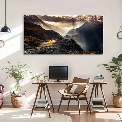 Brown Black Mountains Under Sky Wall Art Canvas Office Home Room Framed 120x60cm