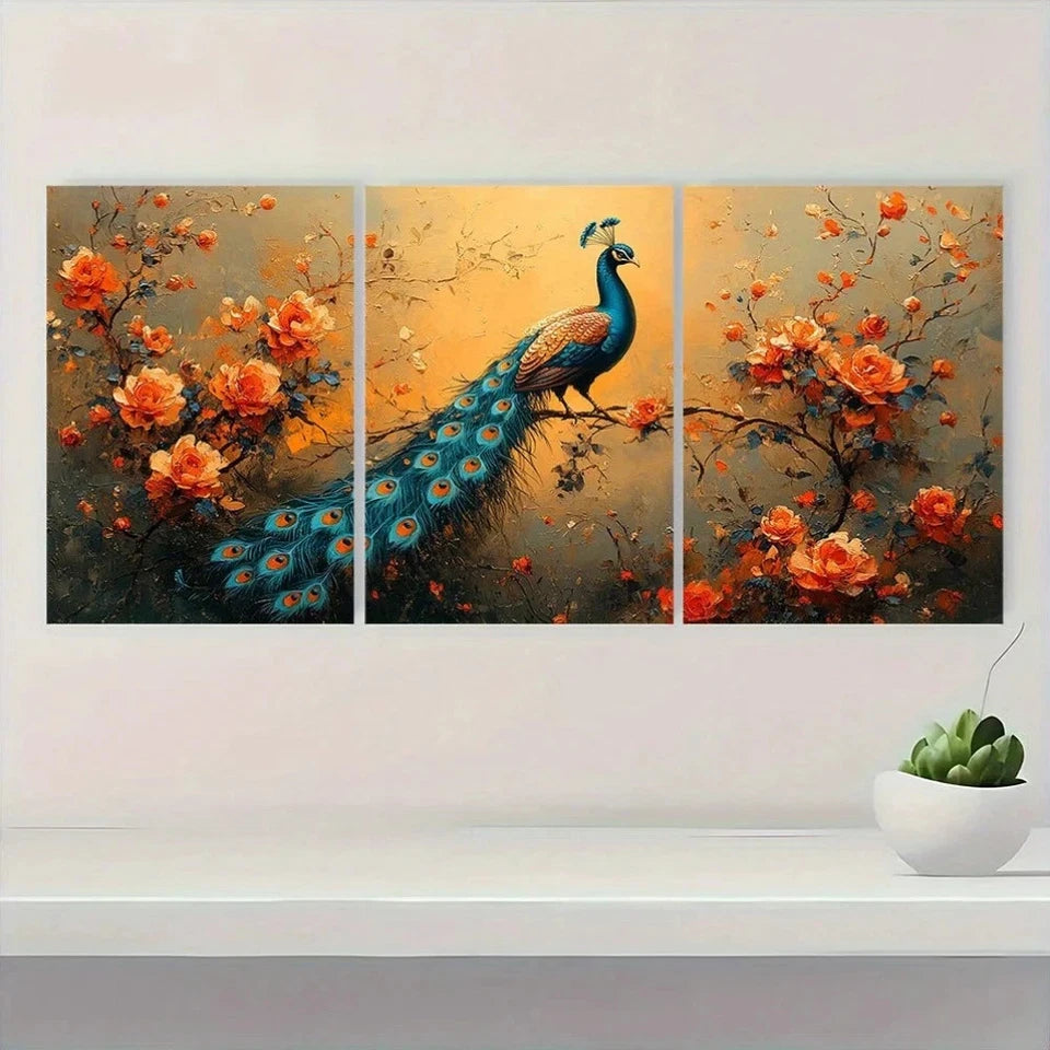3pcs Vintage Renaissance Peacock Wall Art Set Canvas Framed 50x70cm - High Quality Print 100% Australian Made Wall Canvas Ready to Hang - Bella Home Decor