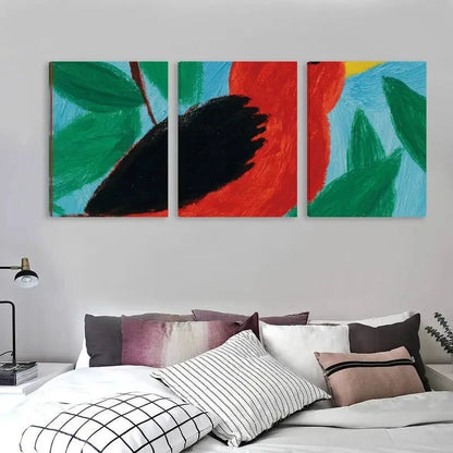 3pcs Red Bird with Black Wings & Yellow Beak Wall Art Set Canvas Framed 50x70cm - High Quality Print 100% Australian Made Wall Canvas Ready to Hang