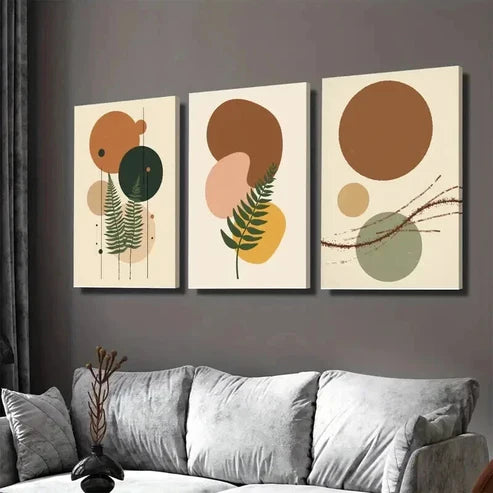 3pcs Geometric & Nature Abstract Botanical Wall Art Set Canvas Unframed - High Quality Print 100% Australian Made Wall Canvas - Bella Home Decor