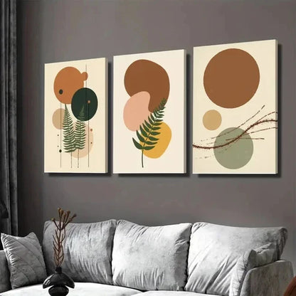 3pcs Geometric & Nature Abstract Botanical Wall Art Set Canvas Unframed - High Quality Print 100% Australian Made Wall Canvas - Bella Home Decor