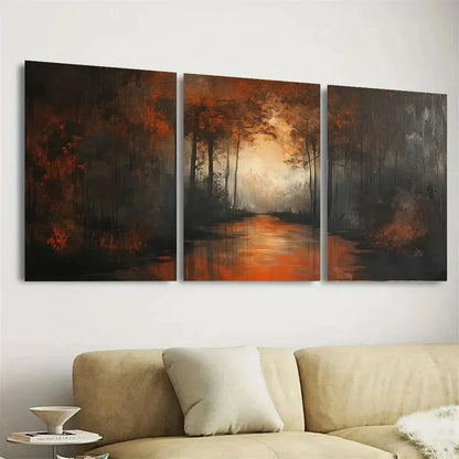 3pcs Dark Forest Scene Wall Art Set Canvas Framed 60x90cm - High Quality Print 100% Australian Made Wall Canvas Ready to Hang - Bella Home Decor