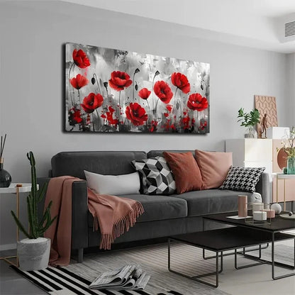 Red Poppy Floral Paintingall Art wall canvas office home room framed 120x60cm - Bella Home Decor