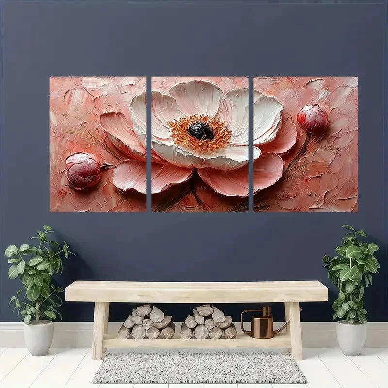 3pcs Heavy Texture Mini Pink Peonies Perfect Wall Art Set Canvas Framed 50x70cm - High Quality Print 100% Australian Made Wall Canvas Ready to Hang - Bella Home Decor
