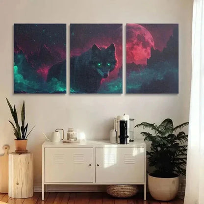 3pcs Majestic Wolf with Glowing Green Eyes Art Set Canvas Unframed - High Quality Print 100% Australian Made Wall Canvas