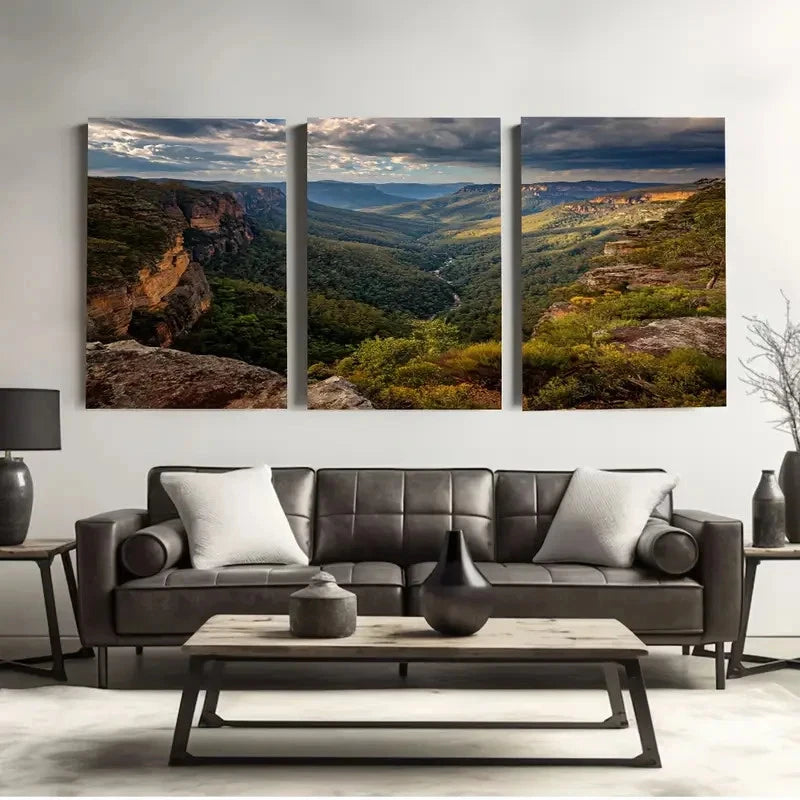 3pcs Blue Mountains National Park, Australia  Wall Art Set Canvas Framed 60x90cm - High Quality Print 100% Australian Made Wall Canvas Ready to Hang - Bella Home Decor