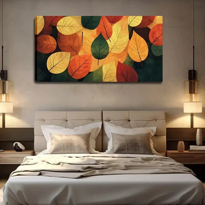 Vibrant Abstract Autumn Leaves Wall Art Canvas Office Home Room Framed 120x60cm