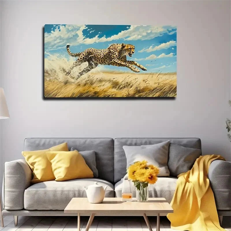King of Speed Cheetah Modern Wall Art Canvas Office Home Room Framed 120x60cm