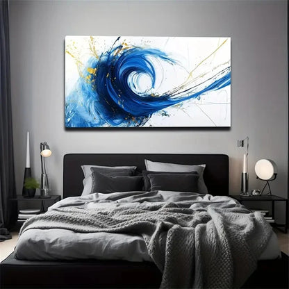 Flowing Blend Of Blue Paint Wall Art Canvas Office Home Room Framed 120x60cm