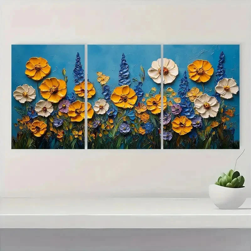 3pcs  Original Art Yellow Meadow FO   Wall Art Set Canvas Framed 40x60cm - High Quality Print 100% Australian Made Wall Canvas Ready to Hang - Bella Home Decor