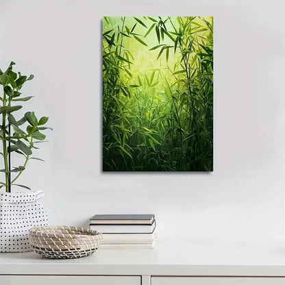 Emerald Green Bamboo Meadow Nature Painting 40x60cm Metal Print Ready to Hang - Bella Home Decor