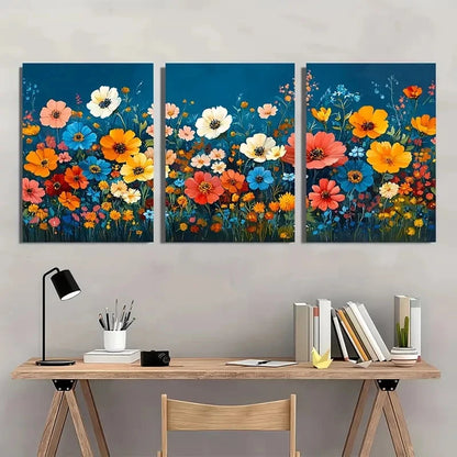 3pcs Vibrant Wildflower Giclée Gouache Perfect Wall Art Set Canvas Framed 50x70cm - High Quality Print 100% Australian Made Wall Canvas Ready to Hang