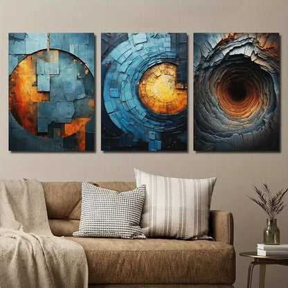 3pcs Abstract Blue Orange Brick Texture Perfect Wall Art Set Canvas Framed 40x60cm - High Quality Print 100% Australian Made Wall Canvas Ready to Hang - Bella Home Decor