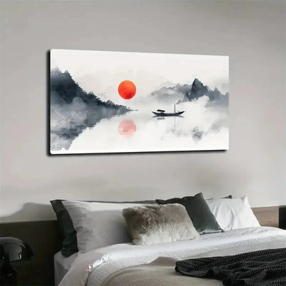 Chinese Landscape Lake Wall Art Canvas Office Home Room Framed 120x60cm