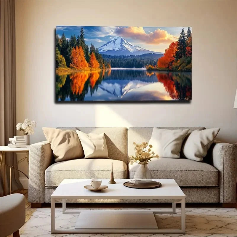 Vibrant Nature Scene with Snow Wall Art canvas office home room framed 120x60cm