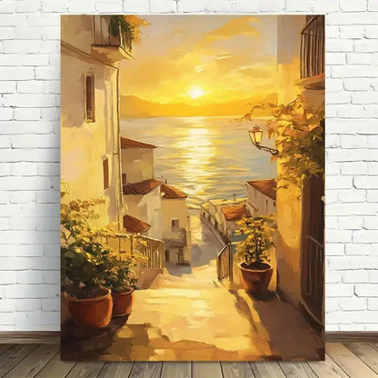Beautiful Sunset Coastal Charm Modern Painting 40x60cm Metal Print Ready to Hang - Bella Home Decor