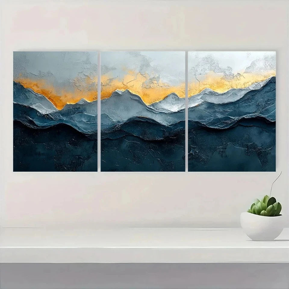 3pcs Elegant Grey and White Abstract Metal Print Ready to Hang Art - Bella Home Decor