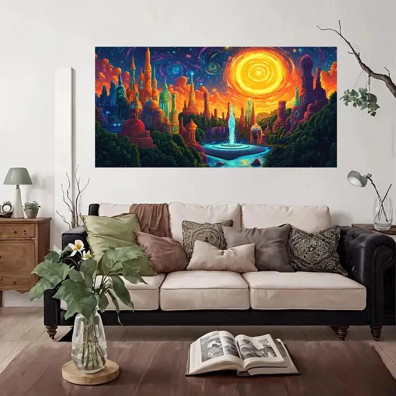 Fantasy Cityscape Modern Wall Art Canvas Office Home Room Framed 120x60cm