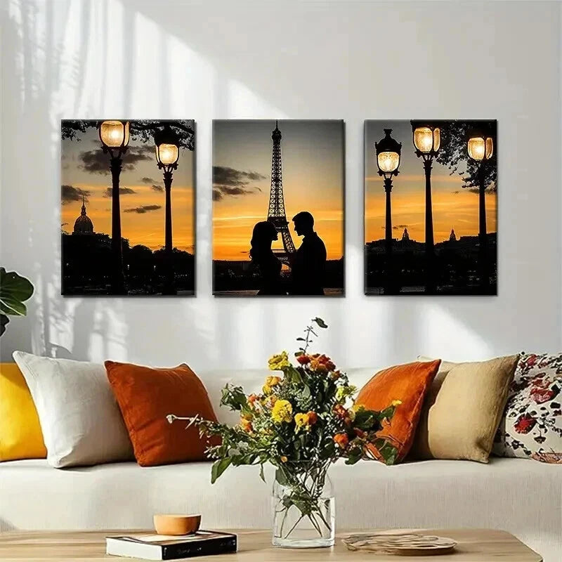 3pcs Romantic Paris Sunset Love Nature Wall Art Set Canvas Framed 50x70cm - High Quality Print 100% Australian Made Wall Canvas Ready to Hang