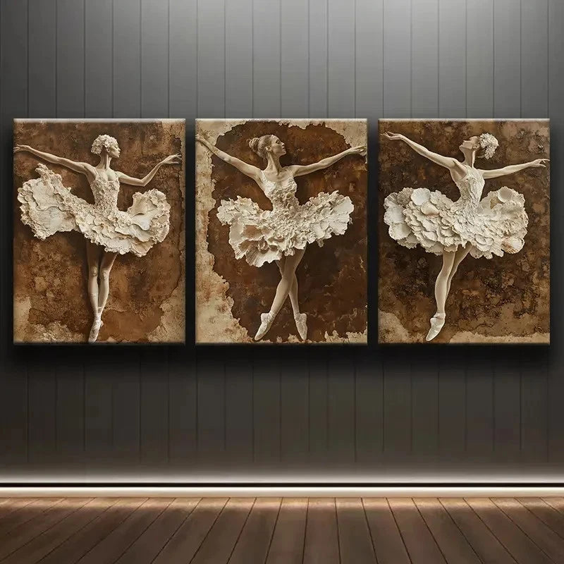 3pcs Ballet Dancer Figure Wall Art Set Canvas Framed 60x90cm - High Quality Print 100% Australian Made Wall Canvas Ready to Hang - Bella Home Decor