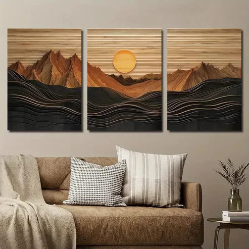 3pcs Abstract Sunset Mountain Landscape Wall Art Canvas Unframed - High Quality Print 100% Australian Made Wall Canvas - Bella Home Decor