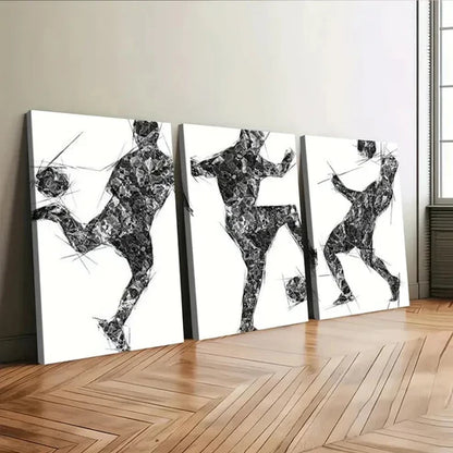 3pcs Football Black & White Men Black Lines Wall Art Canvas Unframed - High Quality Print 100% Australian Made Wall Canvas - Bella Home Decor
