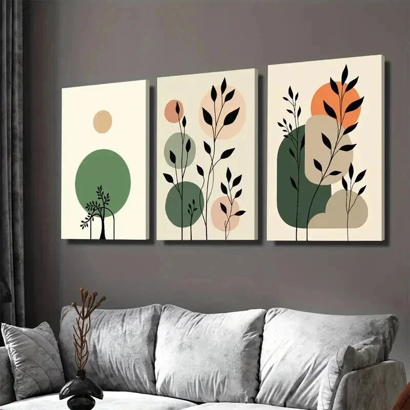 3pcs Modern Abstract Botanical Green Leaf Wall Art Set Canvas Framed 50x70cm - High Quality Print 100% Australian Made Wall Canvas Ready to Hang