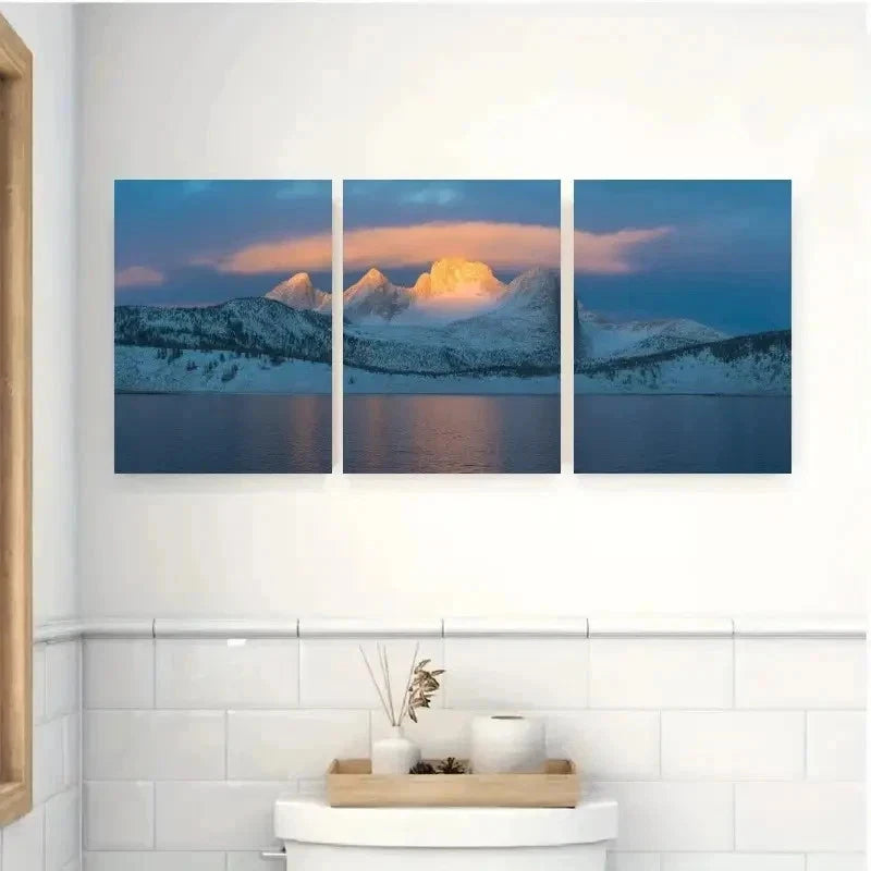 3pcs Snowy Mountain Lake Sunset Wall Art Canvas Wall Art Set Canvas Framed 60x90cm - High Quality Print 100% Australian Made Wall Canvas Ready to Hang