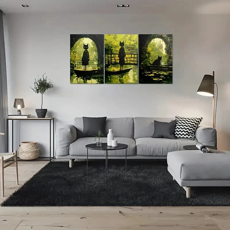 3pcs Whimsical Cat Silhouette Metal Print Ready to Hang Art