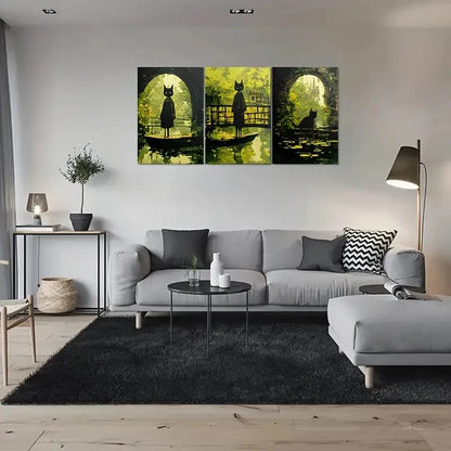 3pcs Whimsical Cat Silhouette Metal Print Ready to Hang Art