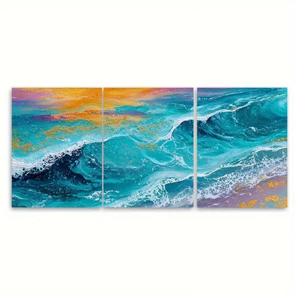 3pcs Golden Sunset Texture, Sunset Ocean Wall Art Set Canvas Framed 50x70cm - High Quality Print 100% Australian Made Wall Canvas Ready to Hang - Bella Home Decor