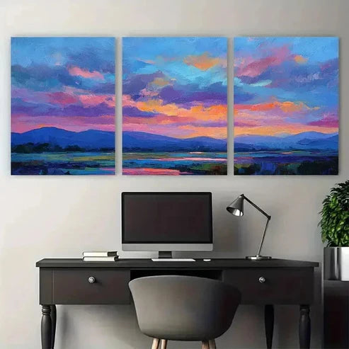 3pcs Cloudscape Sunrise Impression Perfect Wall Art Set Canvas Unframed - High Quality Print 100% Australian Made Wall Canvas - Bella Home Decor