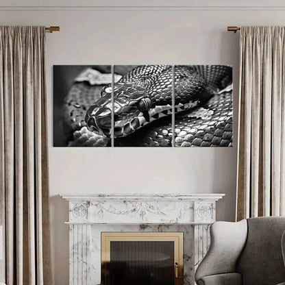 3pcs Black And White Abstract Snake Art  Wall Art Set Canvas Framed 40x60cm - High Quality Print 100% Australian Made Wall Canvas Ready to Hang - Bella Home Decor