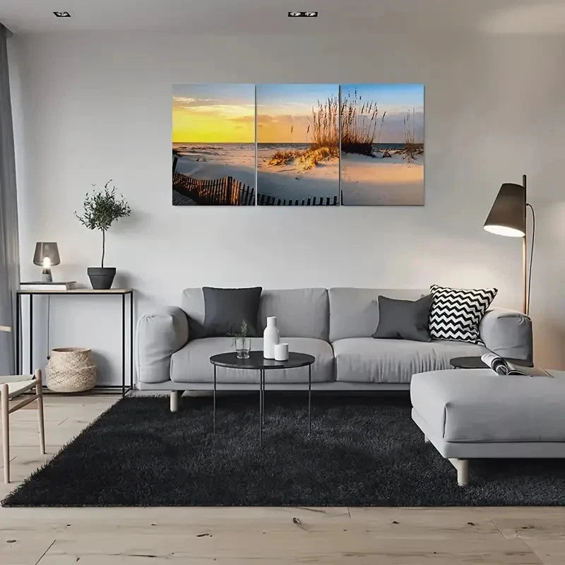 3pcs Beach Sunset Fence Grasses Metal Print Ready to Hang Art - Bella Home Decor