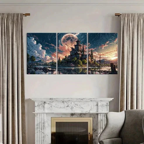 3pcs Japanese Style Temple Vintage Wall Art Canvas Unframed - High Quality Print 100% Australian Made Wall Canvas