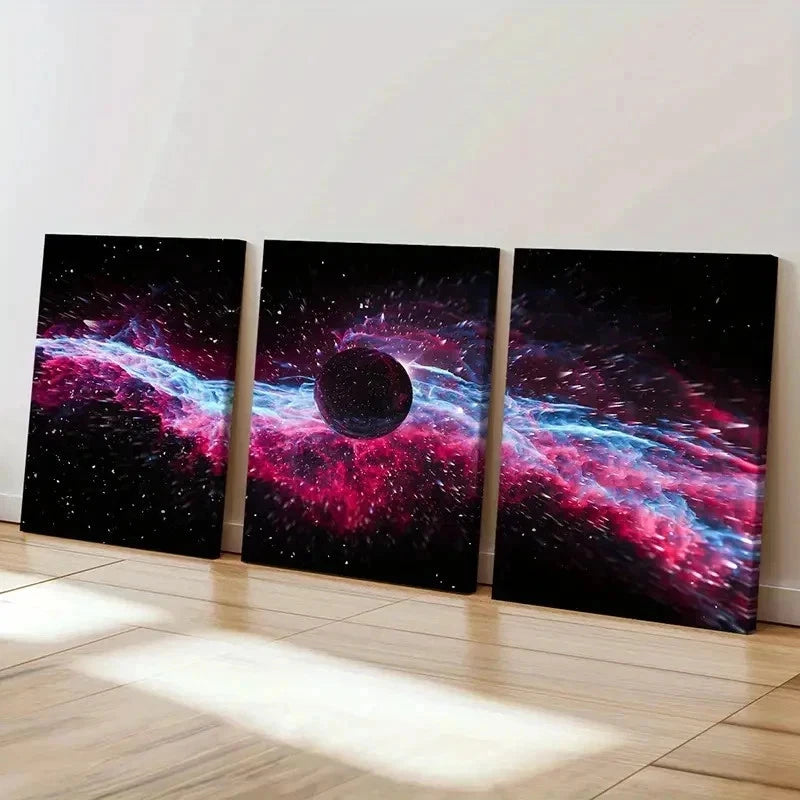 3pcs Vibrant Planet & Nebula Posters Wall Art Set Canvas Framed 40x60cm - High Quality Print 100% Australian Made Wall Canvas Ready to Hang - Bella Home Decor